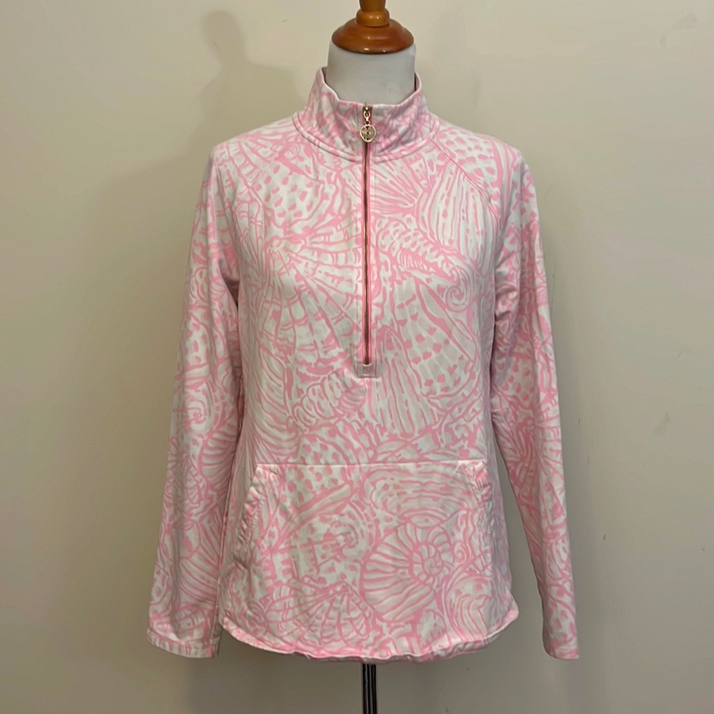 Lilly Pulitzer Pink and White Printed Quarter-Zip Pullover